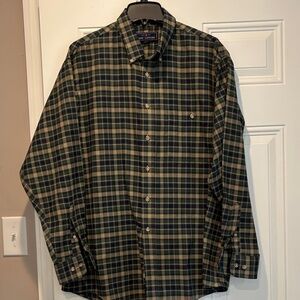 John Ashford Green and Navy Blue(?) Plaid Button Down Shirt. Size L.